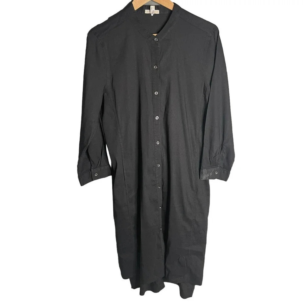 Eileen Fisher Mandarin Collar Linen Dress Black
